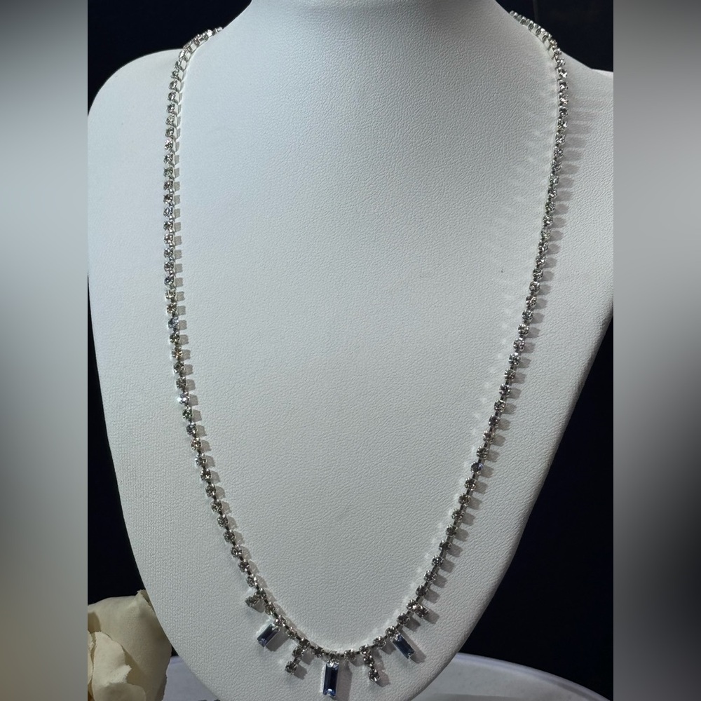 Sterling Silver Plated Crystal Tennis Necklace Made With Swarovski Crystal - Picture 7 of 7
